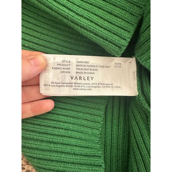 Varley Sweater Womens Small Green Marcie Fair Isle Yoke Knit Pullover Geometric - Picture 9 of 11